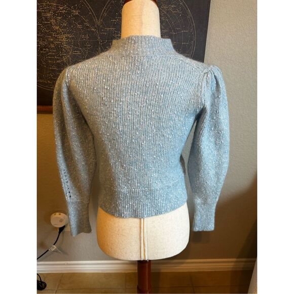 Rebecca Taylor Optic Tweed Balloon Sleeve Blue White Pullover Sweater Size Small - Picture 3 of 16